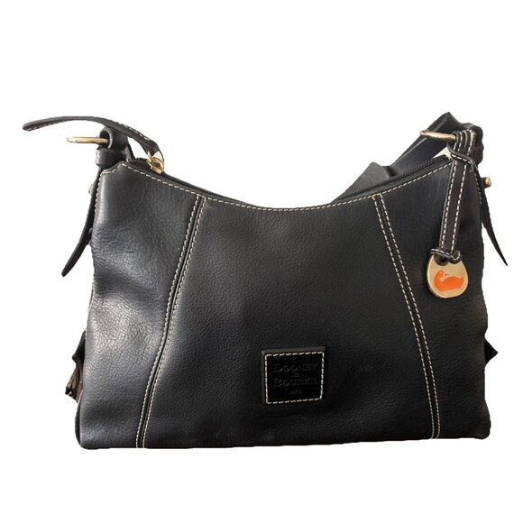 DOONEY & BOURKE Y2K 90’sBlack Gold Pebbled Leather Hobo Soft Shoulder Bag *READ* - Picture 1 of 15